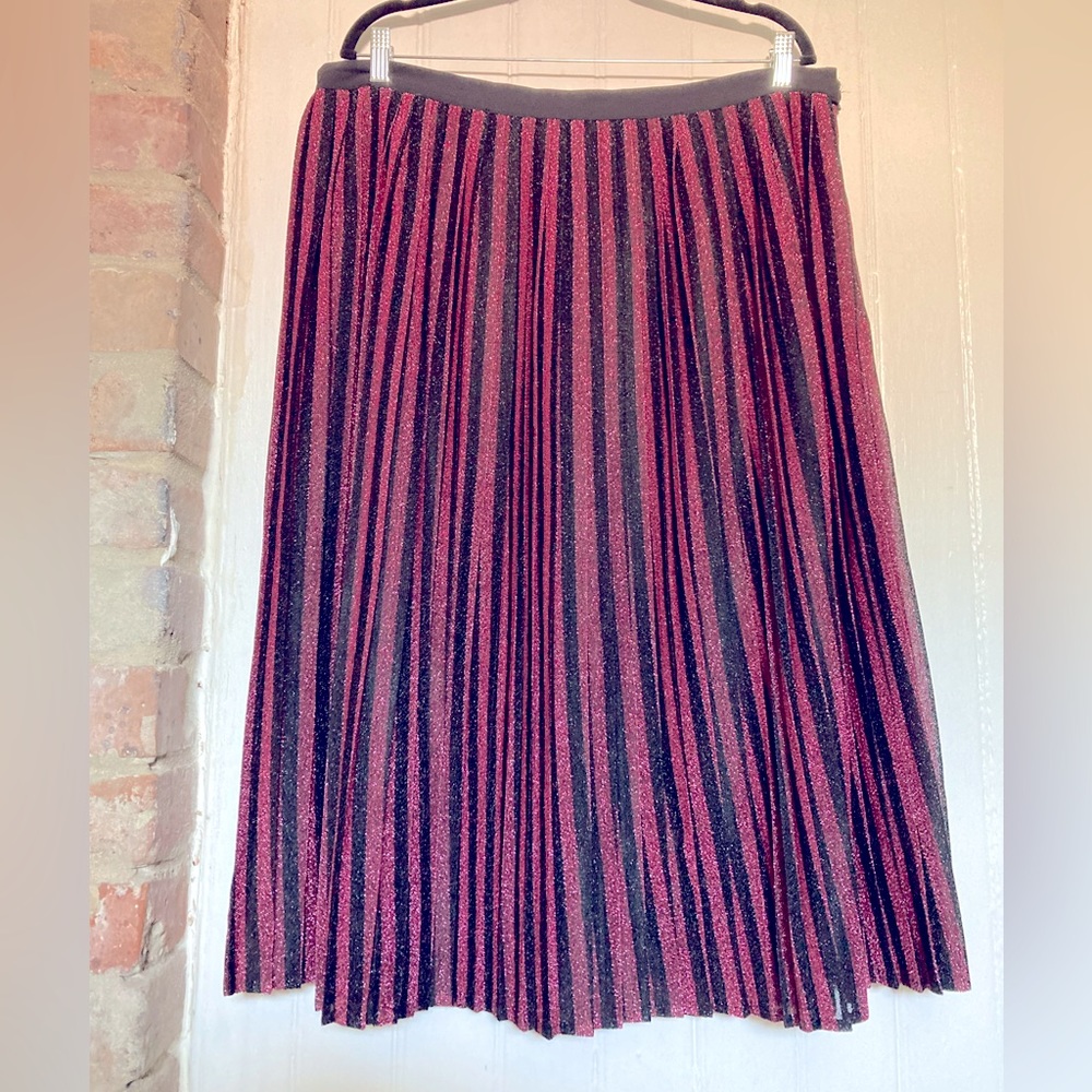 Modcloth Pink and Black Striped Midi Skirt
